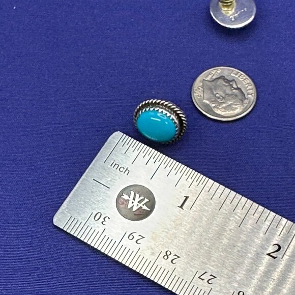 Sterling Silver & Turquoise Colored Cabochon Post Earrings - Picture 3 of 12